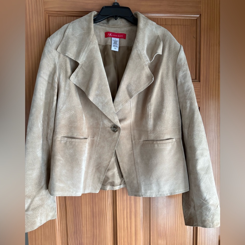 AK Anne Klein Tan 100% Suede Leather Jacket Size L